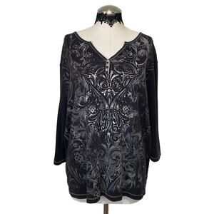 Y2K VTG Mallgoth Filigree Half Button down Long Sleeve